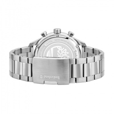 Relógio de pulso prateado em aço inoxidável com fecho gravado da Timberland