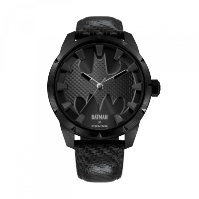Relógio preto Batman X Police com bracelete padrão fibra carbono