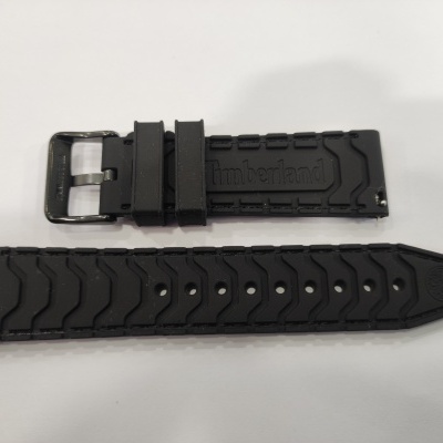 Pulseira preta de silicone para relógio com padrão e fivela prateada