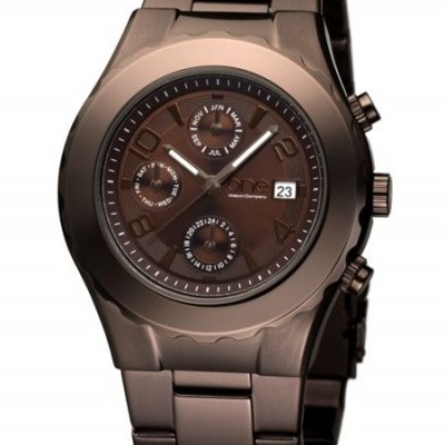 Relógio de pulso masculino bronze escuro com mostrador castanho e submostradores