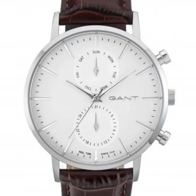 Relógio de pulso GANT com bracelete de couro castanho e mostrador branco