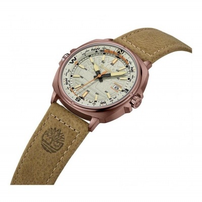 Relógio masculino com bracelete castanha e mostrador branco com marcações