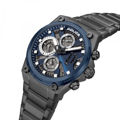 Relógio de pulso Police metálico com mostrador azul e submostradores
