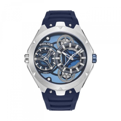 Relógio Police com mostrador azul e pulseira azul de silicone