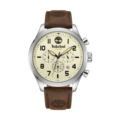 Relógio Timberland com pulseira castanha em pele e mostrador creme