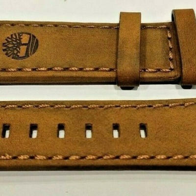 Correia de relógio de couro castanho com logótipo Timberland