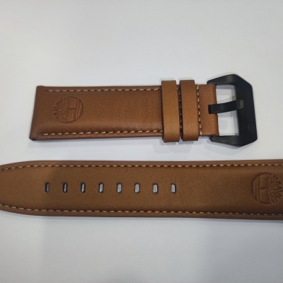 Pulseira castanha de couro sintético para relógio com fivela preta