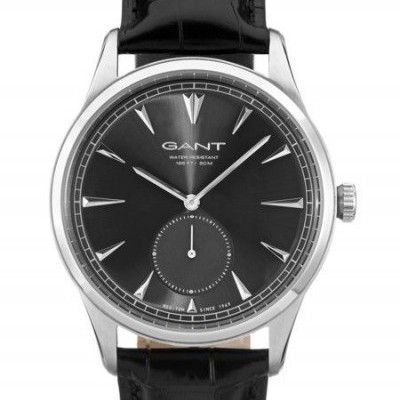 Relógio GANT com mostrador preto e bracelete preta em couro croco