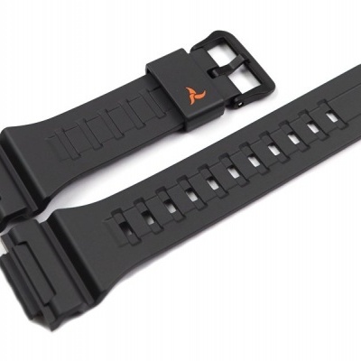 Correia preta para relógio em silicone com fivela preta e símbolo laranja