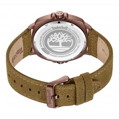 Relógio Timberland com bracelete castanha e caixa em tons bronze visto pelo verso