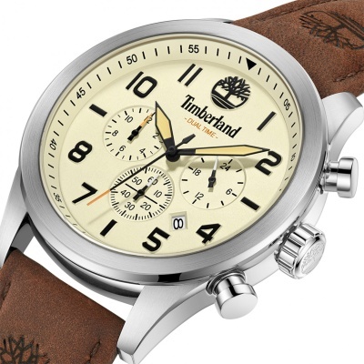 Relógio Timberland com mostrador creme e pulseira castanha de couro