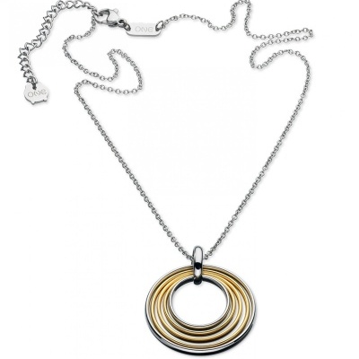 Colar prateado com pendente circular bicolor