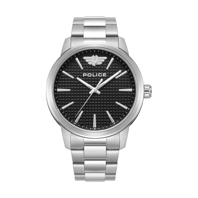 Relógio Police com mostrador preto e bracelete metal prateado