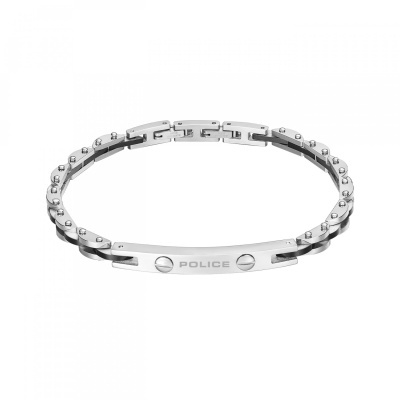Pulseira metálica POLICE em aço inoxidável prateado com elos e parafusos decorativos