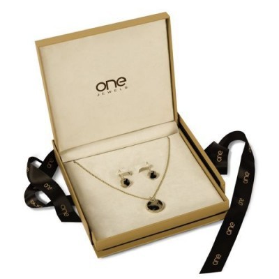 Caixa de joias One Jewels com colar e brincos de pedra preta