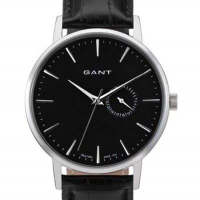 Relógio de pulso GANT com bracelete preta em pele e mostrador preto