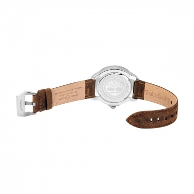 Relógio Timberland com bracelete de couro castanho e mostrador prateado
