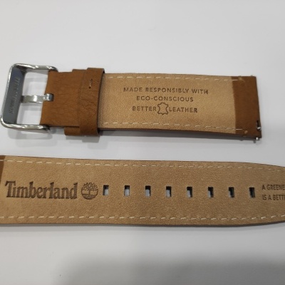 Correia de relógio Timberland castanha e bege com texto impresso