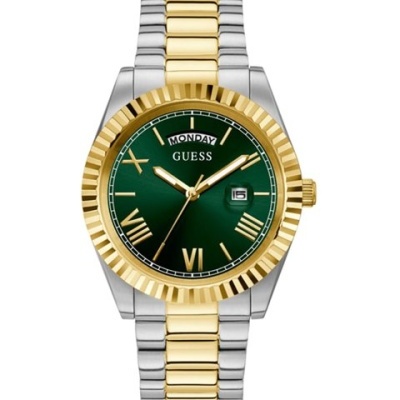 Relógio de pulso Guess bicolor com mostrador verde e numerais romanos dourados