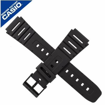 Correia de relógio preta de plástico com fivela e selo Casio