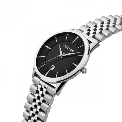 Relógio de pulso Police com mostrador preto e bracelete metálico prateado