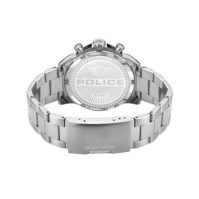 Relógio Police em aço inoxidável com verso gravado.