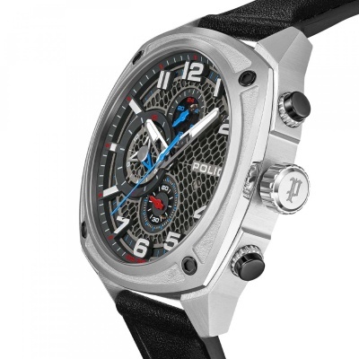 Relógio Police com mostrador preto e caixa prateada