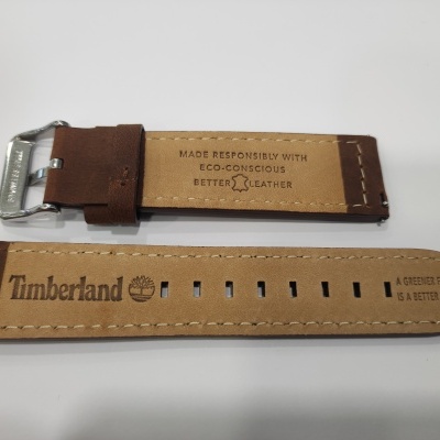 Correia de relógio Timberland em pele castanha com texto e fecho metálico