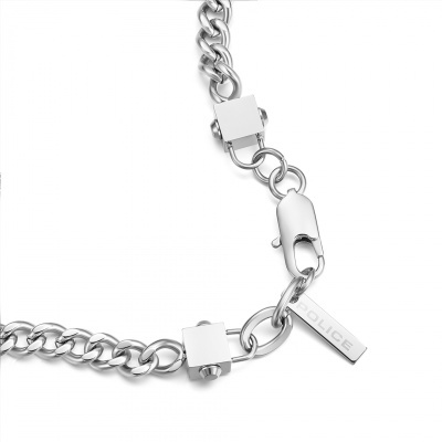 Colar metálico prateado com fecho e placa 'POLICE'