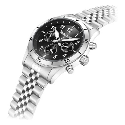 Relógio de pulso Timberland em aço inoxidável com mostrador preto e submostradores