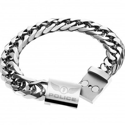 Pulseira metálica prateada com placa gravada POLICE