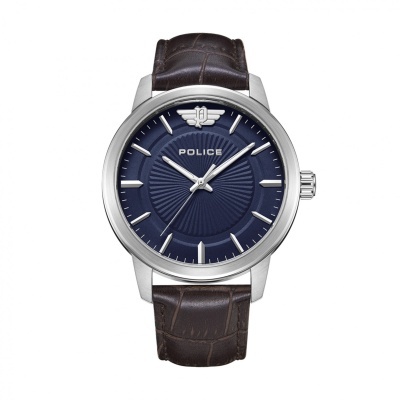 Relógio POLICE de pulso com mostrador azul e bracelete castanha em pele