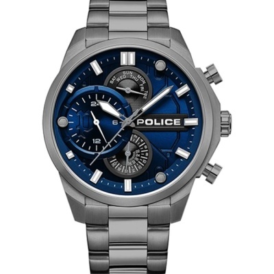 Relógio de pulso Police prata com mostrador azul e submostradores