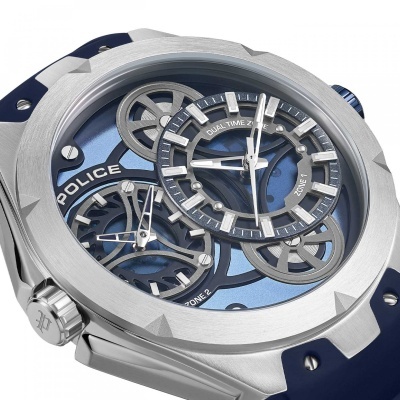 Relógio Police metálico com mostrador azul e bracelete azul