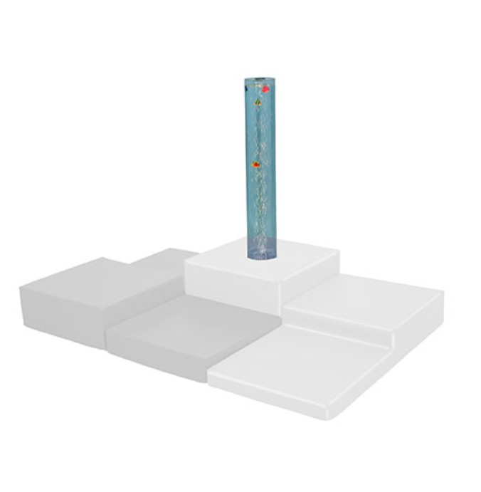 Conjuntos Modulares com Tubo de Bolhas Sensorial Coluna azul translúcida com bolhas e peixes em plataforma branca