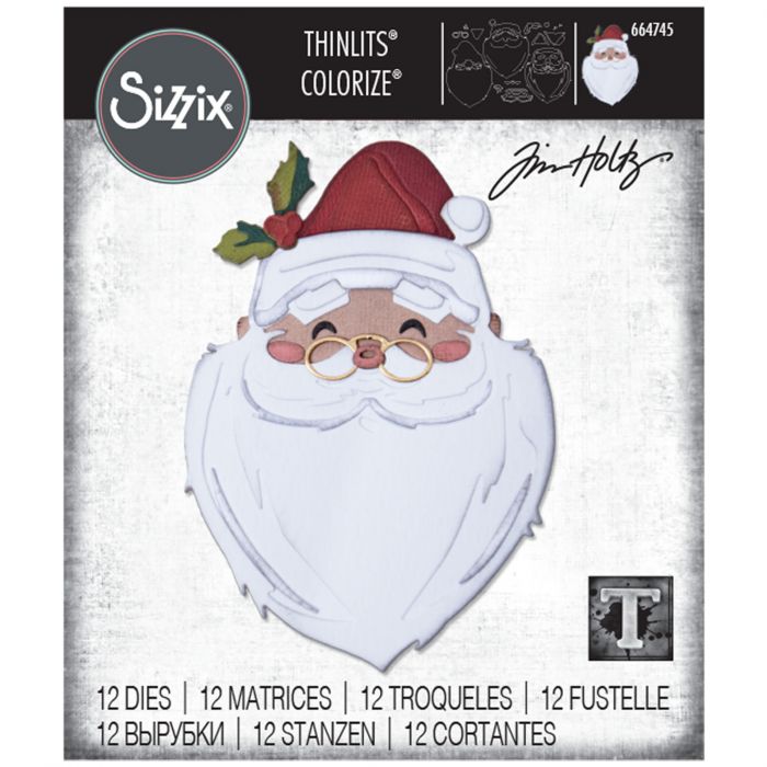 Thinlits Die Set 12PK Santa´s Wish Colorize Conjunto de matrizes de corte Sizzix com desenho de Pai Natal em várias camadas de cor