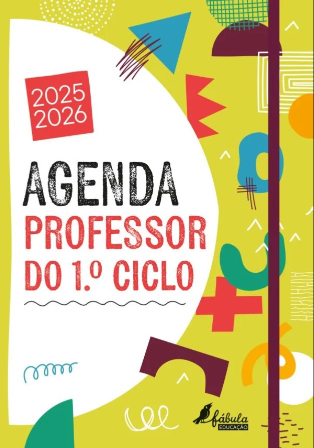 Agenda do Professor do 1.º Ciclo 2025/2026 Capa colorida de agenda para professor do 1.º ciclo 2025-2026 com padrões geométricos