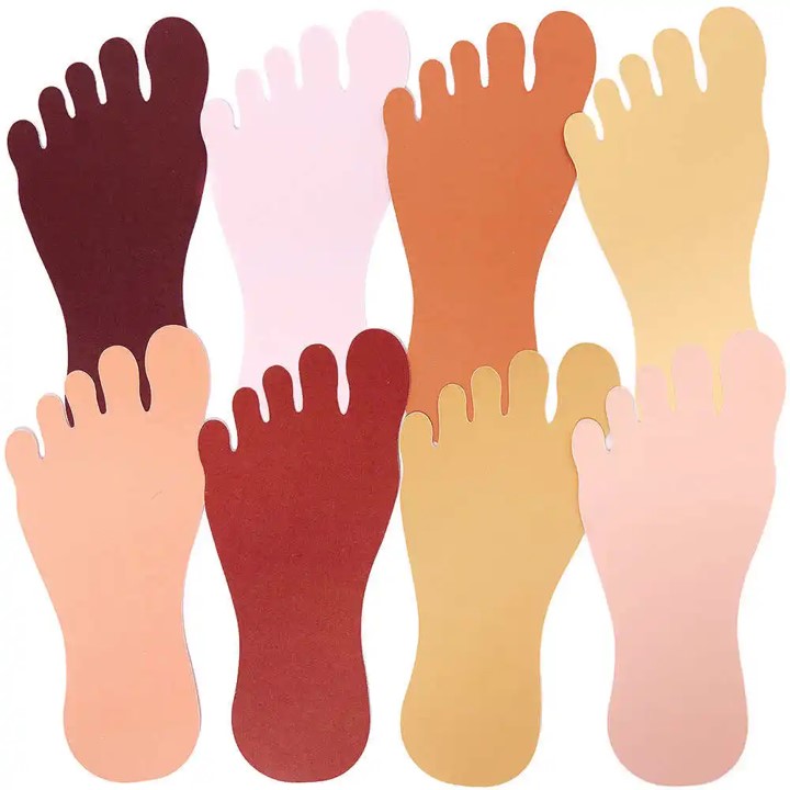 Pack de 56 - Skin Tone Feet Cut-Outs Oito palmilhas em formato de pé com cinco dedos em várias cores sólidas