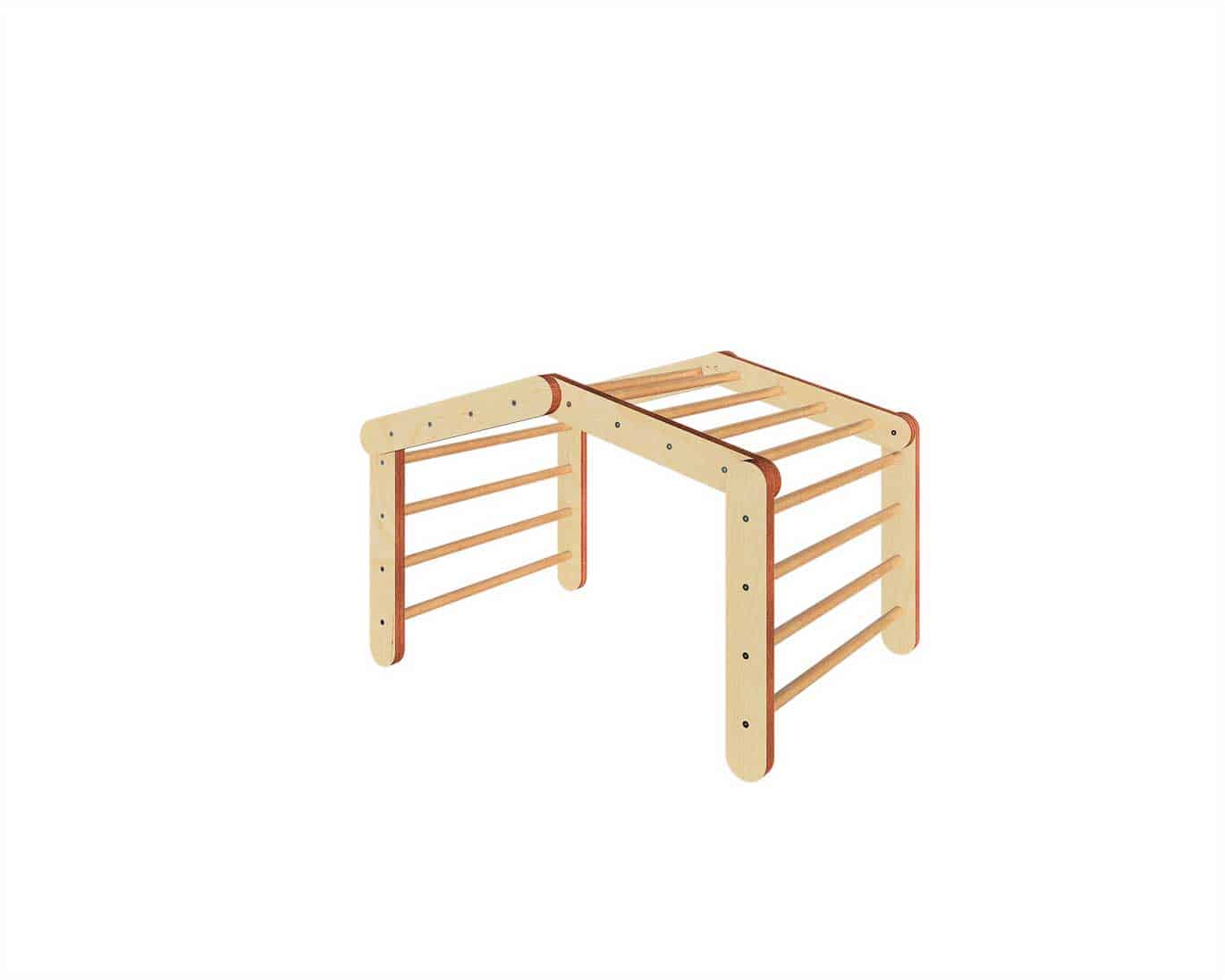 Triângulo de Pikler Convertível Estrutura de madeira clara em forma de escada ou suporte
