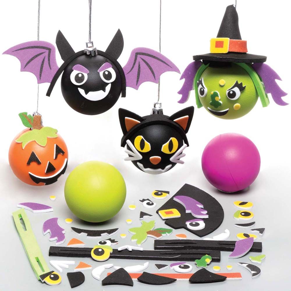 Halloween Bauble Kits Figuras de Halloween em plástico e papel com temas de abóbora, morcego, gato e bruxa