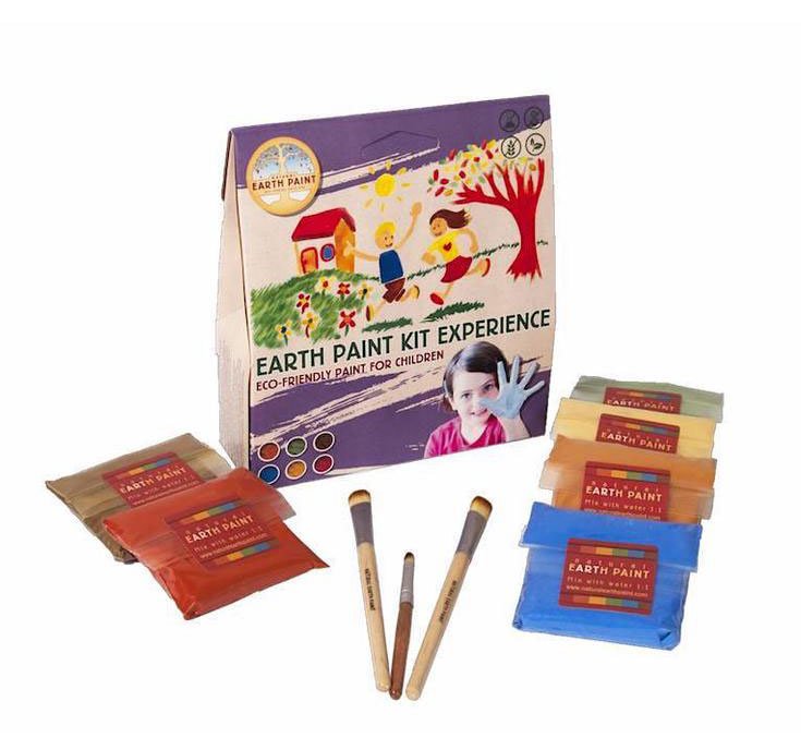 Natural Earth Paint Kit de Iniciação 6 cores Conjunto de tintas Earth Paint Kit Experience com pincéis e caixa com ilustrações infantis