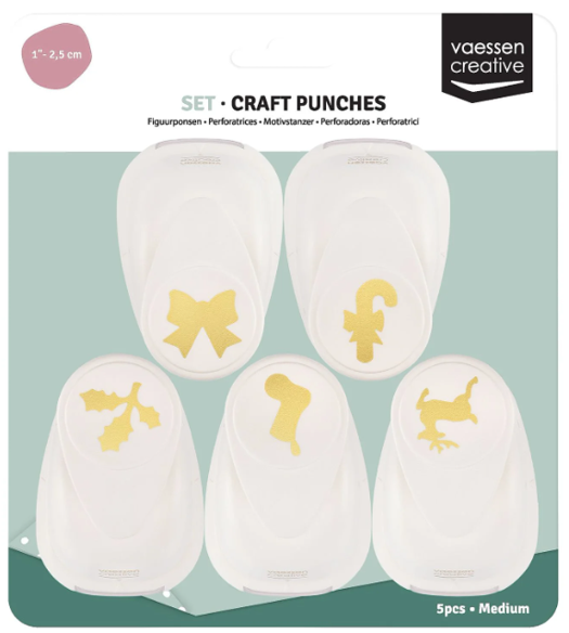 Set Furadores de Natal 2 Conjunto de 5 perfuradores de papel com motivos natalícios em embalagem