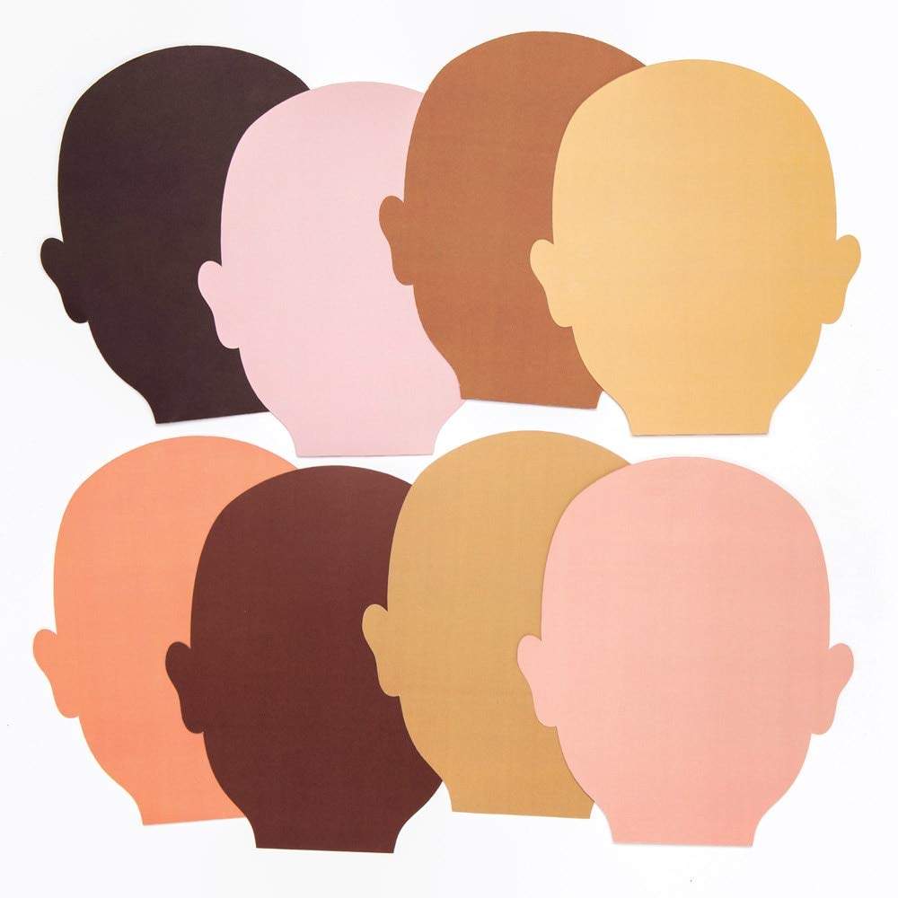 Pack de 56 - Skin Tone Face Cut-Outs Silhuetas coloridas de cabeças humanas em fundo branco