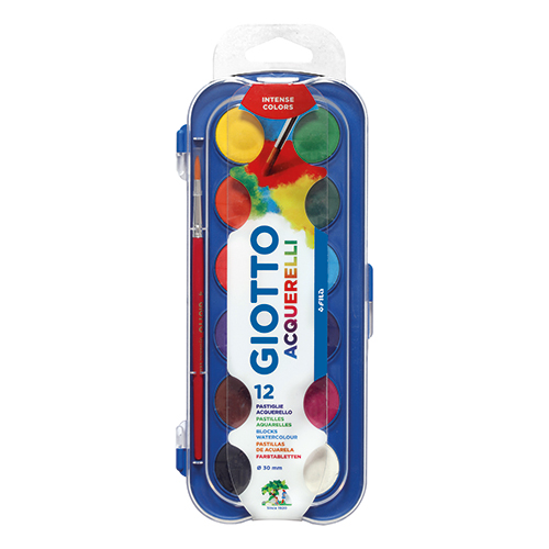 Caixa 12 Aguarelas Giotto Estojo de aguarelas GIOTTO ACQUARELLI 12 cores com pincel