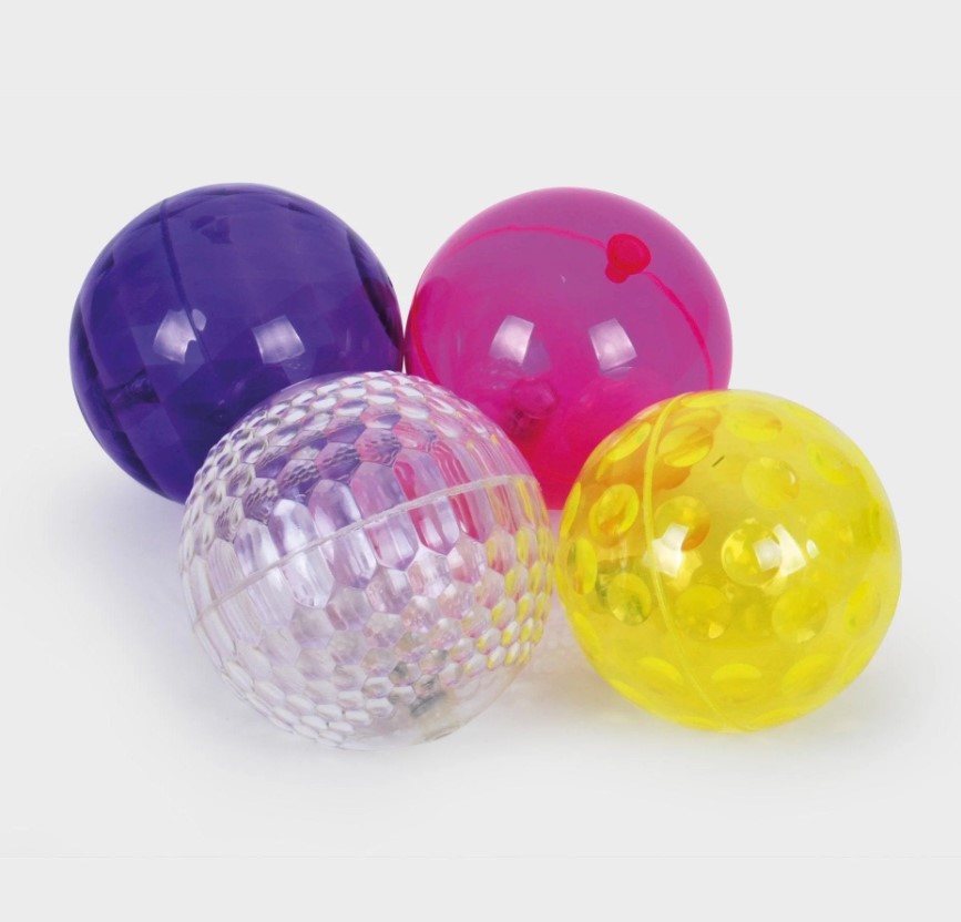 Conjunto de Bolas Sensoriais Texturizadas Luminosas Quatro bolas transparentes coloridas com texturas diferentes