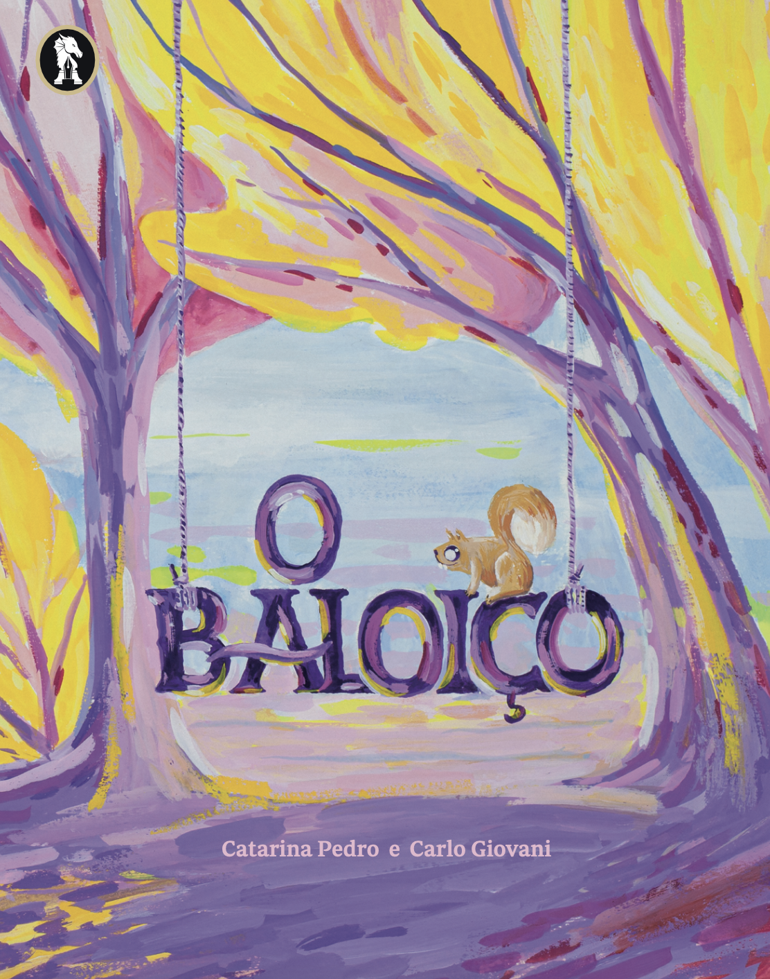 O Baloiço Ilustração colorida de árvores e baloiço com texto