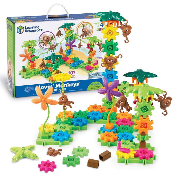 Movin' Monkeys Building Set Jogo de construção colorido Movin' Monkeys com macacos e engrenagens