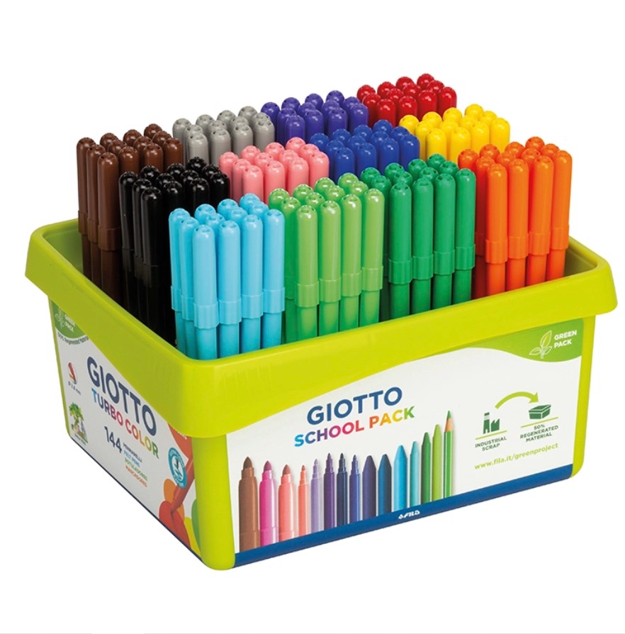 Giotto Turbo Color ? Pack Escolar (144 unidades) Estojo amarelo com canetas de feltro coloridas Giotto School Pack