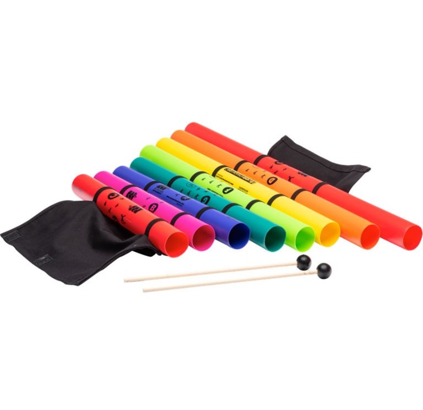Boomophone – Xilofone de 8 Tubos Boomwhackers Tubos musicais coloridos com varetas e saco preto