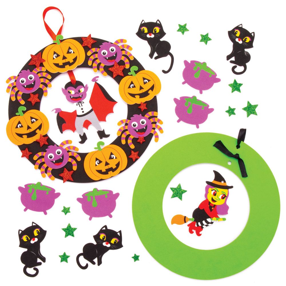 Kits de grinaldas de Halloween Conjunto de decoração Halloween em feltro com corona, gatos pretos, caldeirões e estrela